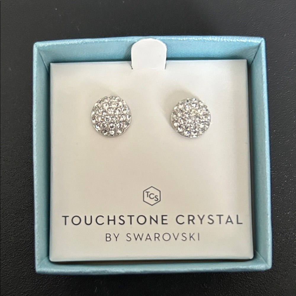 Touchstone Crystal Must Have Pave Studs. Sparkling Silver Earrings